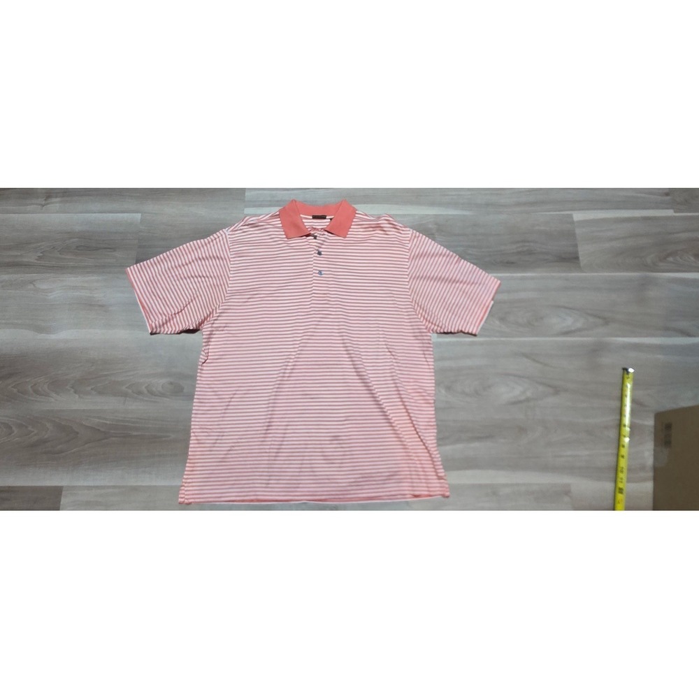 Glen Echo Salmon White Striped Egyptian Cotton Men's Polo Shirt‎ Large Collared